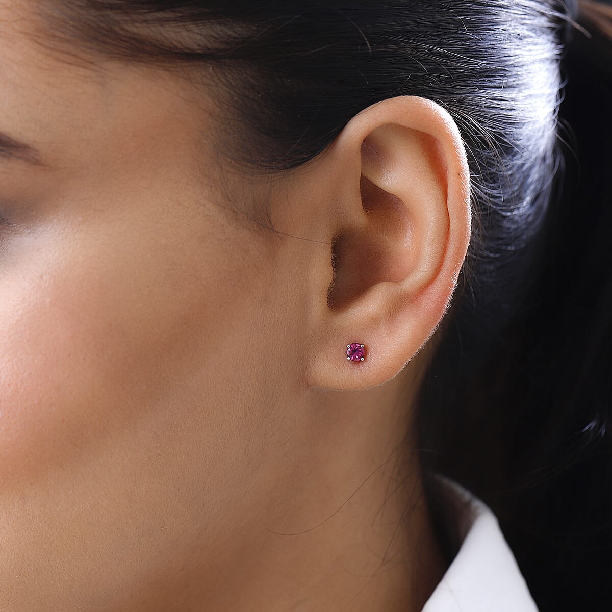 Premium Ouro Fino Rubellite Solitaire Stud Earrings in Platinum Over Sterling Silver 0.50 ctw image number 2
