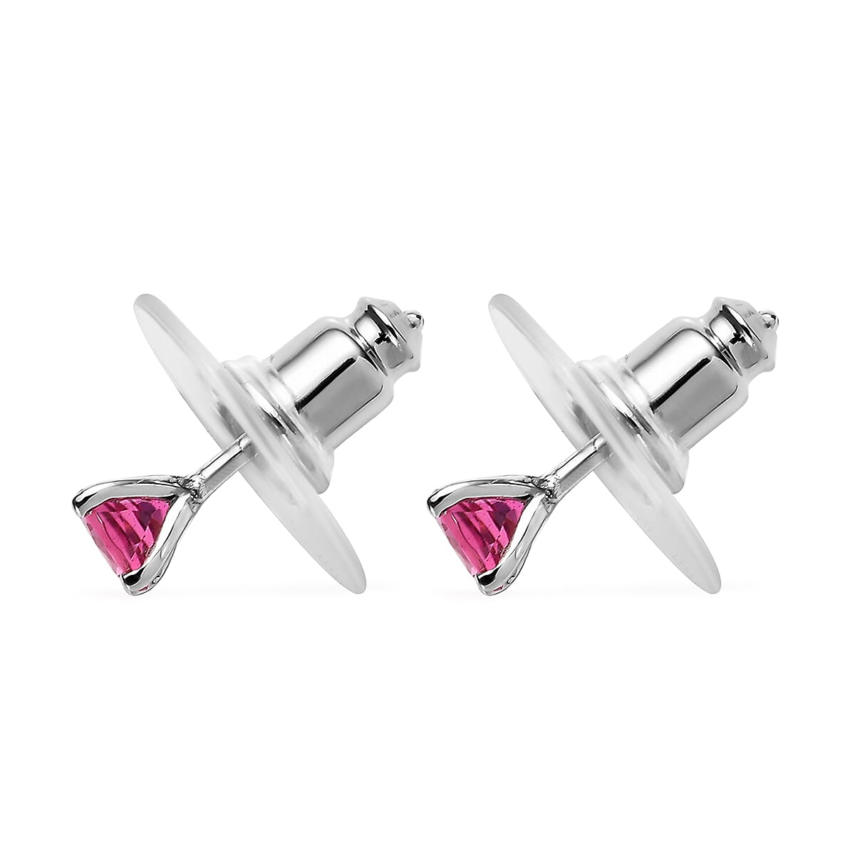 Premium Ouro Fino Rubellite Solitaire Stud Earrings in Platinum Over Sterling Silver 0.50 ctw image number 3