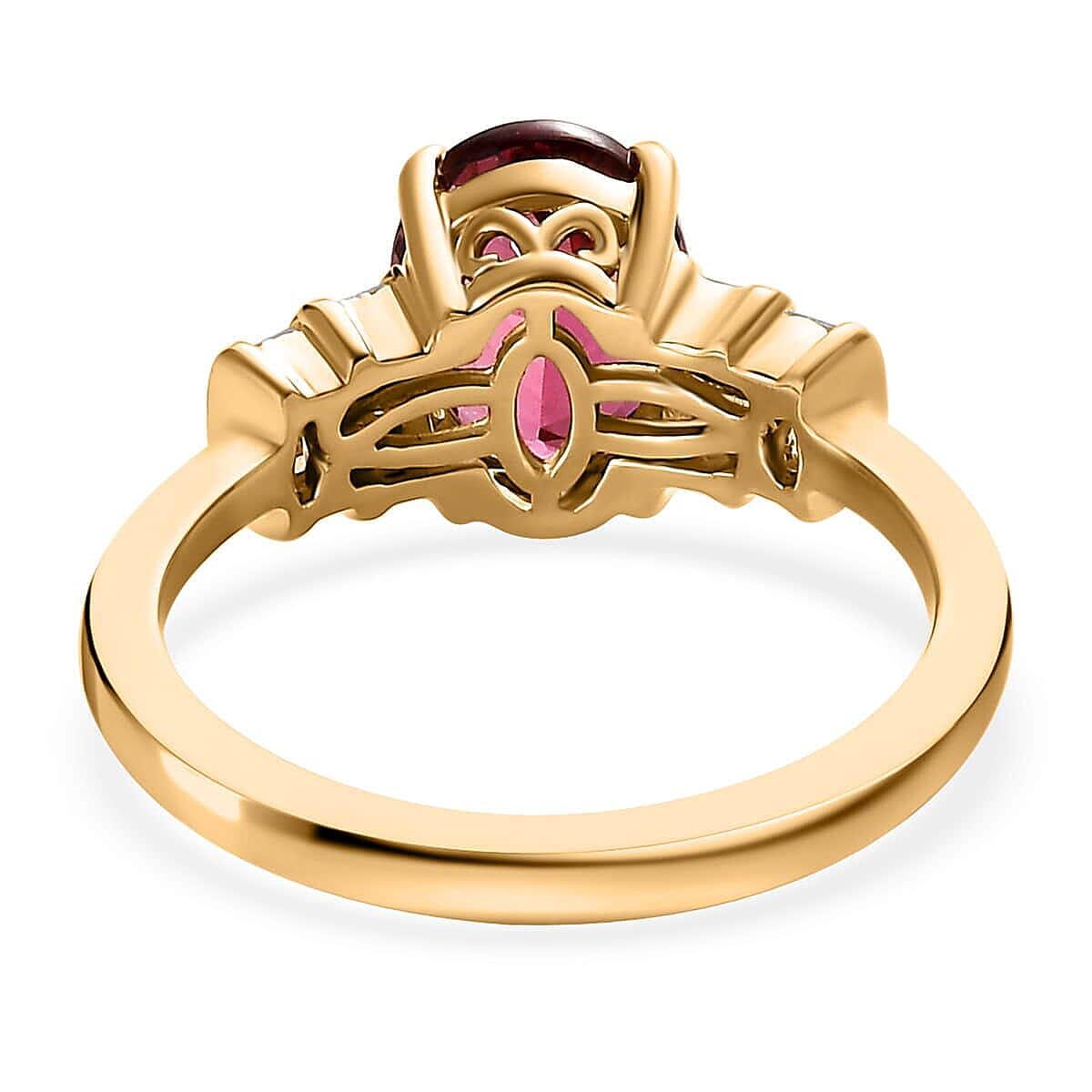 Luxoro 14K Yellow Gold AAA Ouro Fino Rubellite and G-H I3 Diamond Ring 2.30 ctw image number 4