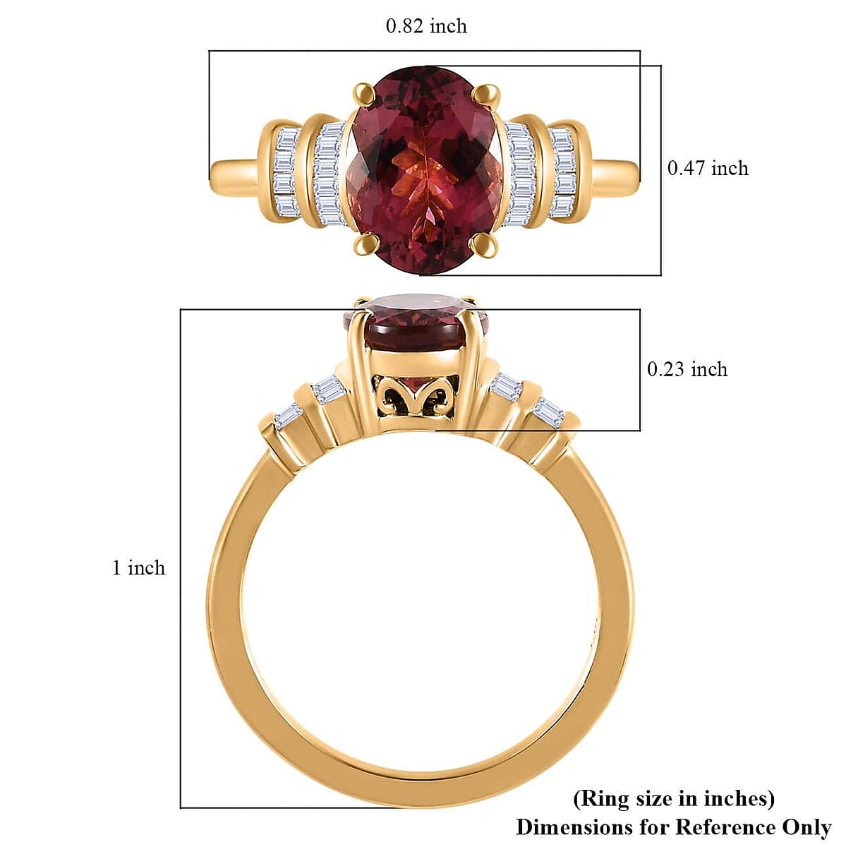 Luxoro 14K Yellow Gold AAA Ouro Fino Rubellite and G-H I3 Diamond Ring 2.30 ctw image number 5