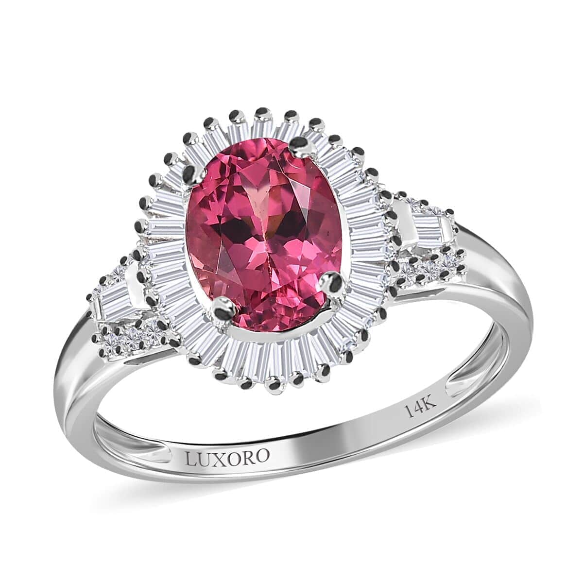 Luxoro 14K White Gold AAA Ouro Fino Rubellite and G-H I3 Diamond Halo Ring 1.75 ctw image number 0