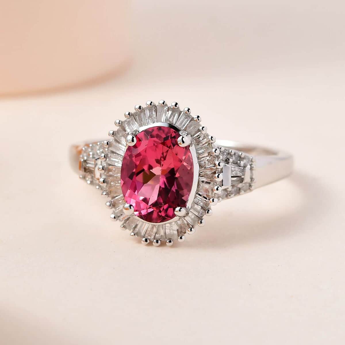 Luxoro 14K White Gold AAA Ouro Fino Rubellite and G-H I3 Diamond Halo Ring (Size 10.0) 1.75 ctw image number 1