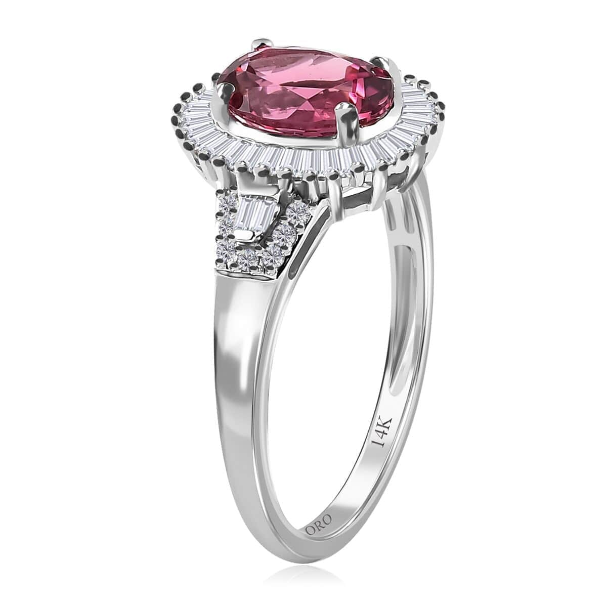 Luxoro 14K White Gold AAA Ouro Fino Rubellite and G-H I3 Diamond Halo Ring (Size 10.0) 1.75 ctw image number 3