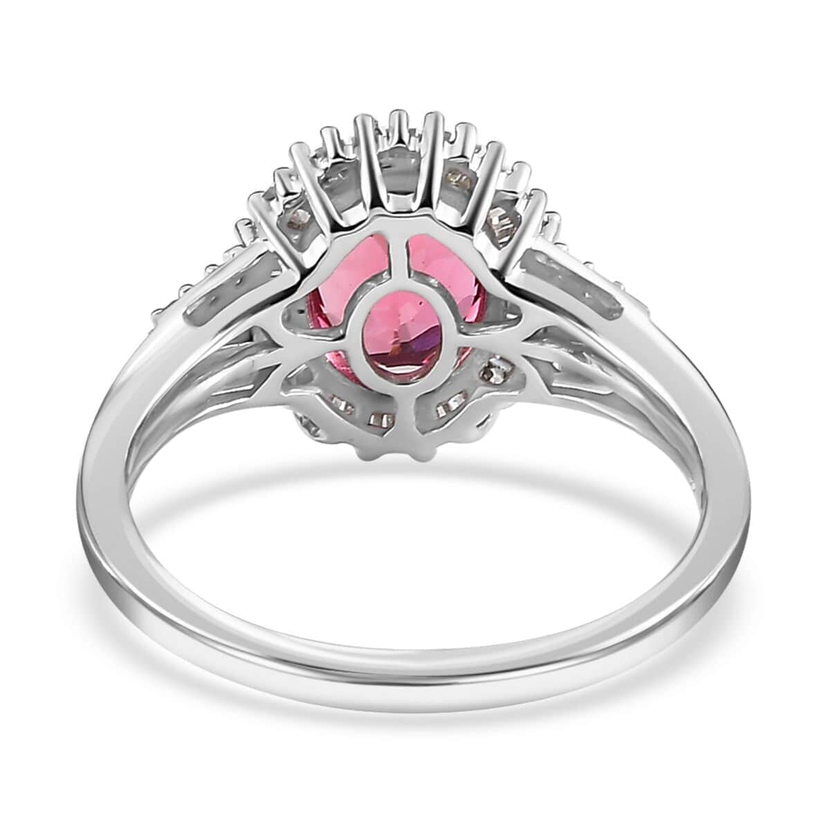 Luxoro 14K White Gold AAA Ouro Fino Rubellite and G-H I3 Diamond Halo Ring (Size 10.0) 1.75 ctw image number 4