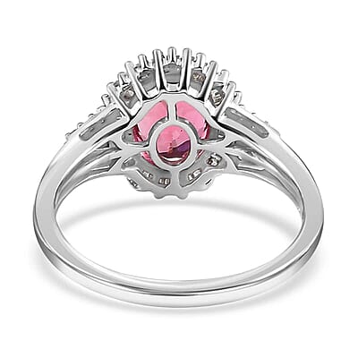 Luxoro 14K White Gold AAA Ouro Fino Rubellite and G-H I3 Diamond Halo Ring (Size 10.0) 1.75 ctw