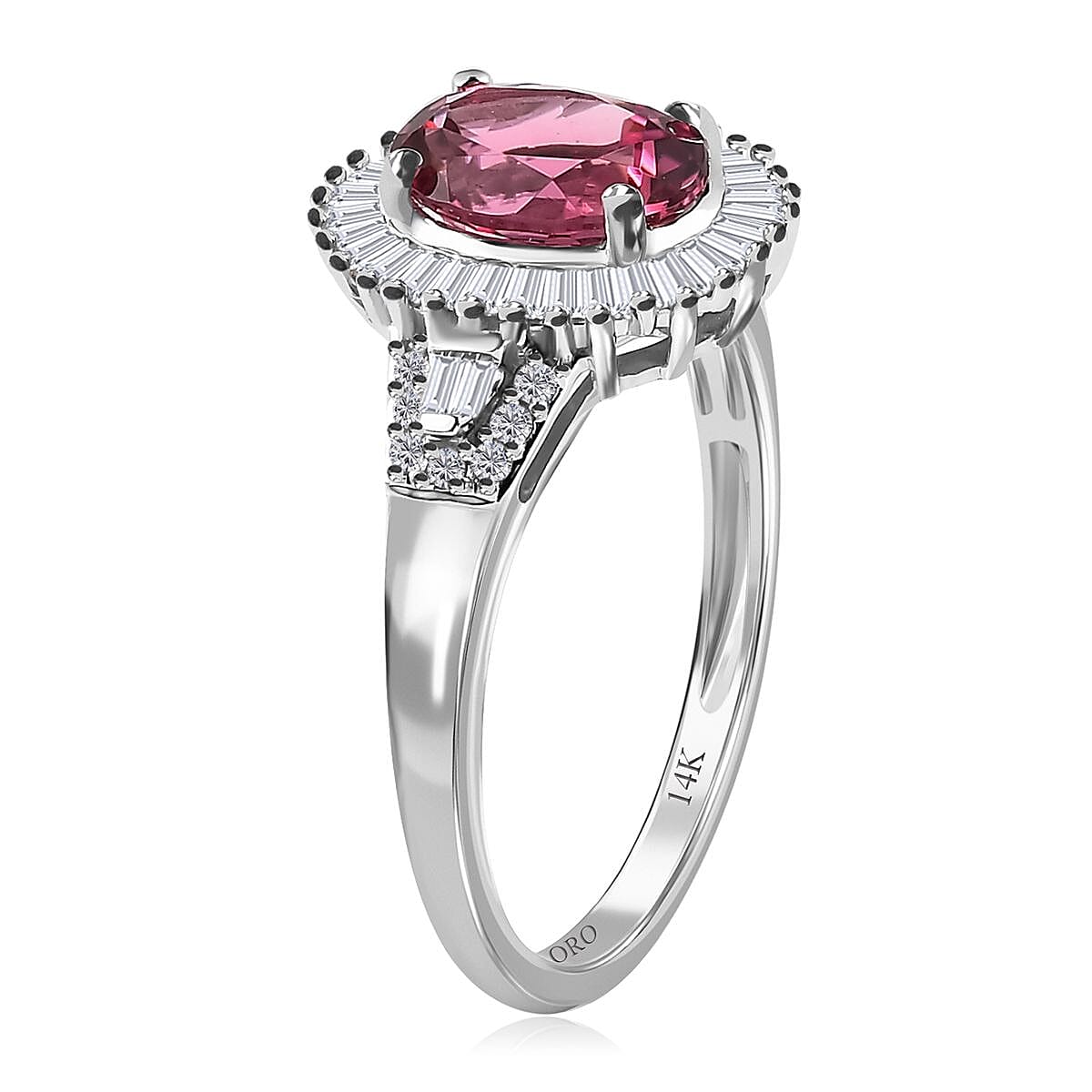 Luxoro 14K White Gold AAA Ouro Fino Rubellite and G-H I3 Diamond Halo Ring (Size 7.0) 1.75 ctw image number 3