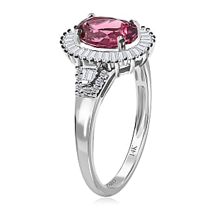 Luxoro 14K White Gold AAA Ouro Fino Rubellite and G-H I3 Diamond Halo Ring (Size 7.0) 1.75 ctw