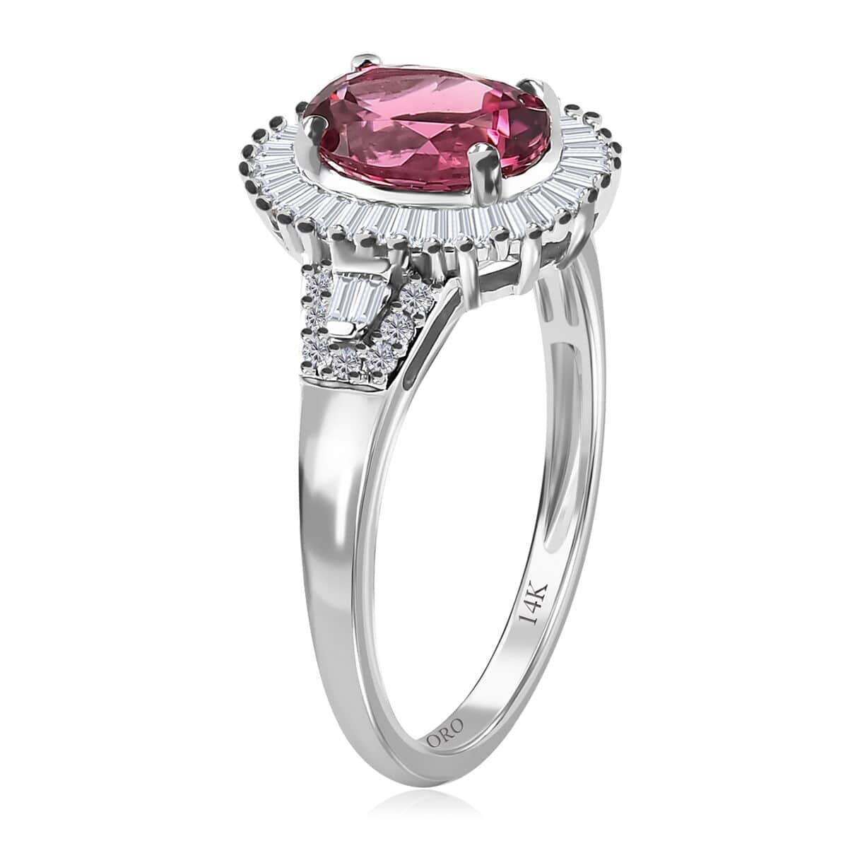 Luxoro 14K White Gold AAA Ouro Fino Rubellite and G-H I3 Diamond Halo Ring (Size 8.0) 1.75 ctw image number 3