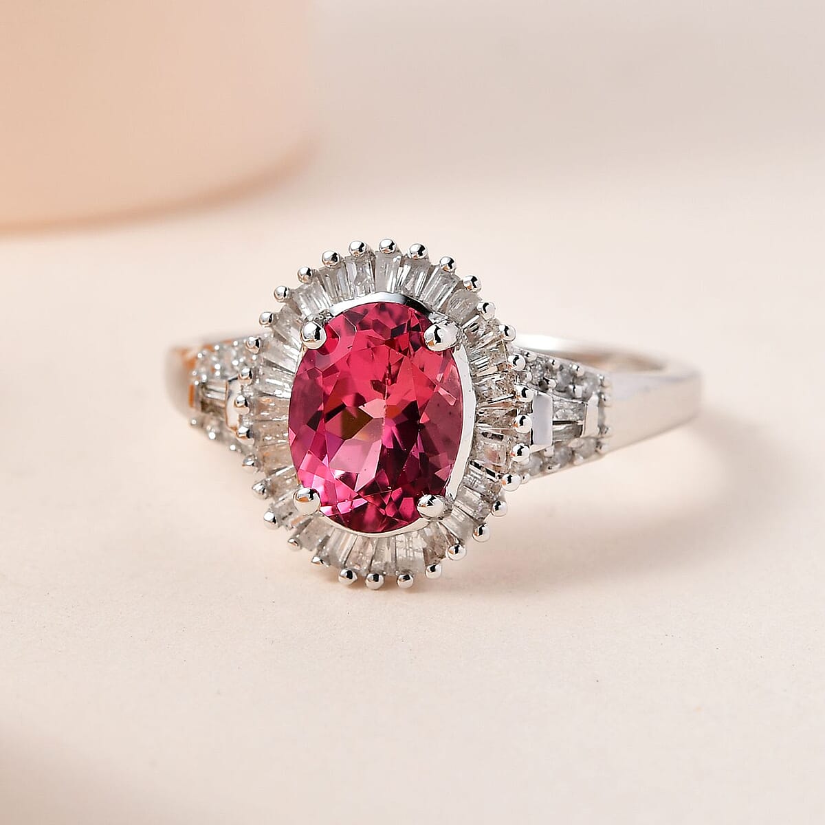 Luxoro 14K White Gold AAA Ouro Fino Rubellite and G-H I3 Diamond Halo Ring (Size 9.0) 1.75 ctw image number 1