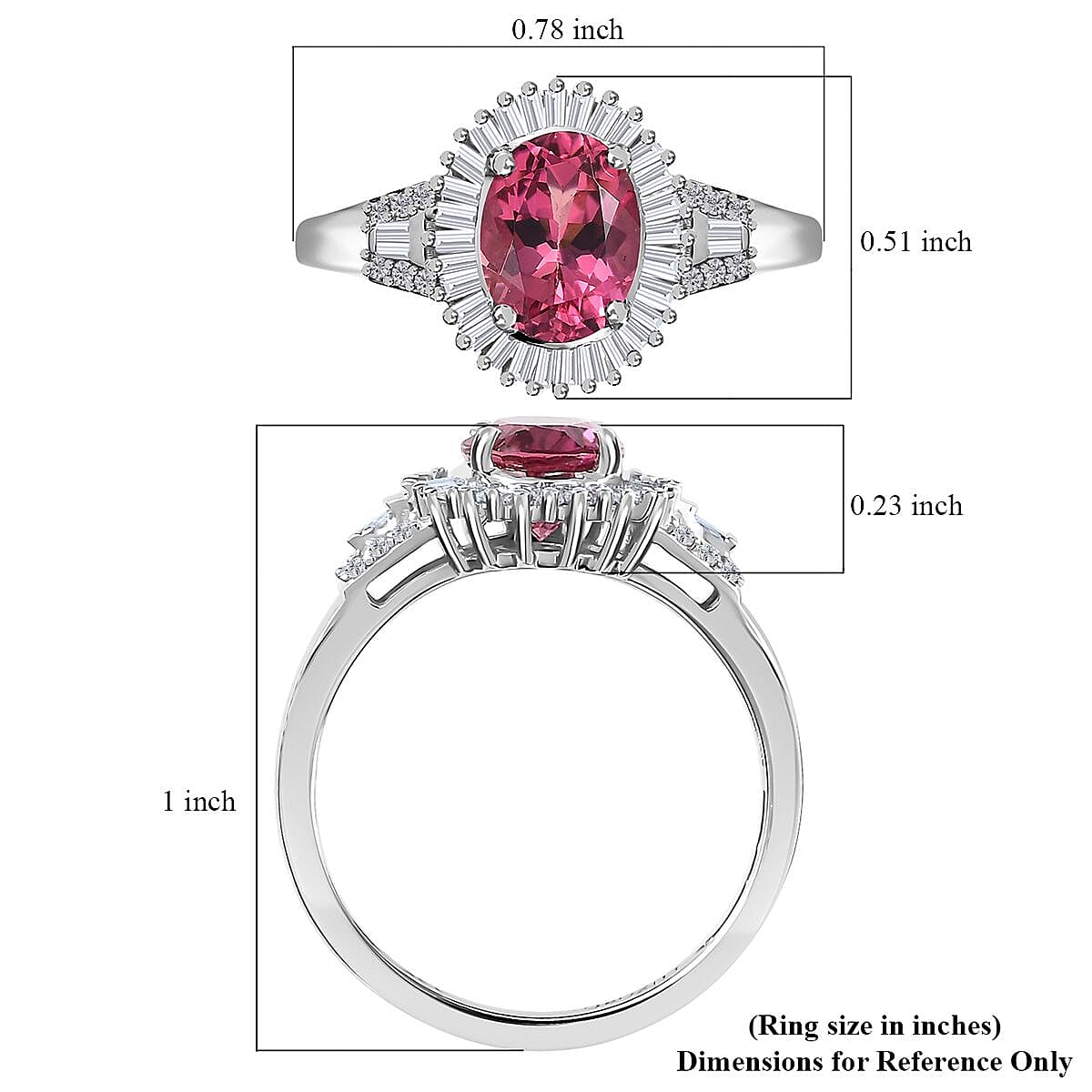 Luxoro 14K White Gold AAA Ouro Fino Rubellite and G-H I3 Diamond Halo Ring (Size 9.0) 1.75 ctw image number 5