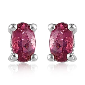 Premium Ouro Fino Rubellite Solitaire Stud Earrings in Platinum Over Sterling Silver 0.50 ctw