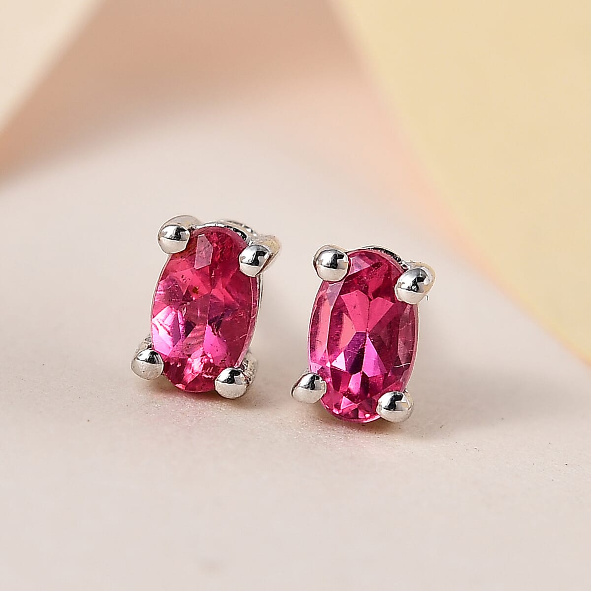 Premium Ouro Fino Rubellite Solitaire Stud Earrings in Platinum Over Sterling Silver 0.50 ctw image number 1