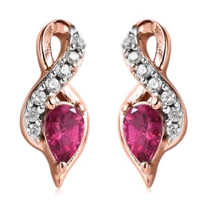 Premium Ouro Fino Rubellite and White Zircon Earrings in Vermeil Rose Gold Over Sterling Silver 0.65 ctw