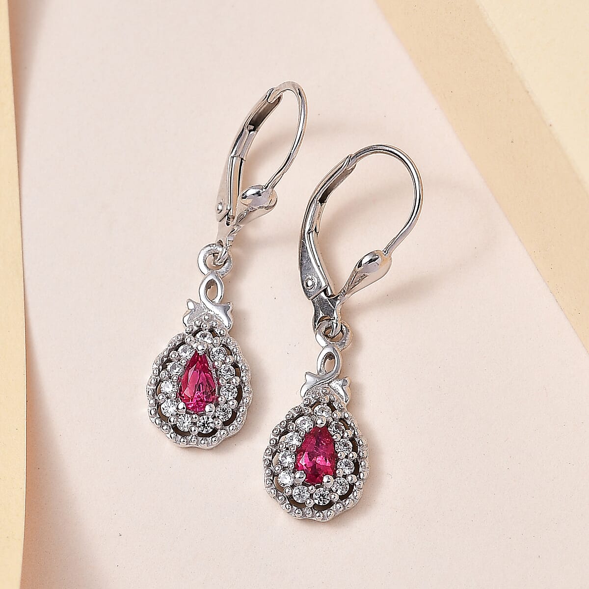Premium Ouro Fino Rubellite and White Zircon Earrings in Platinum Over Sterling Silver 0.85 ctw image number 1