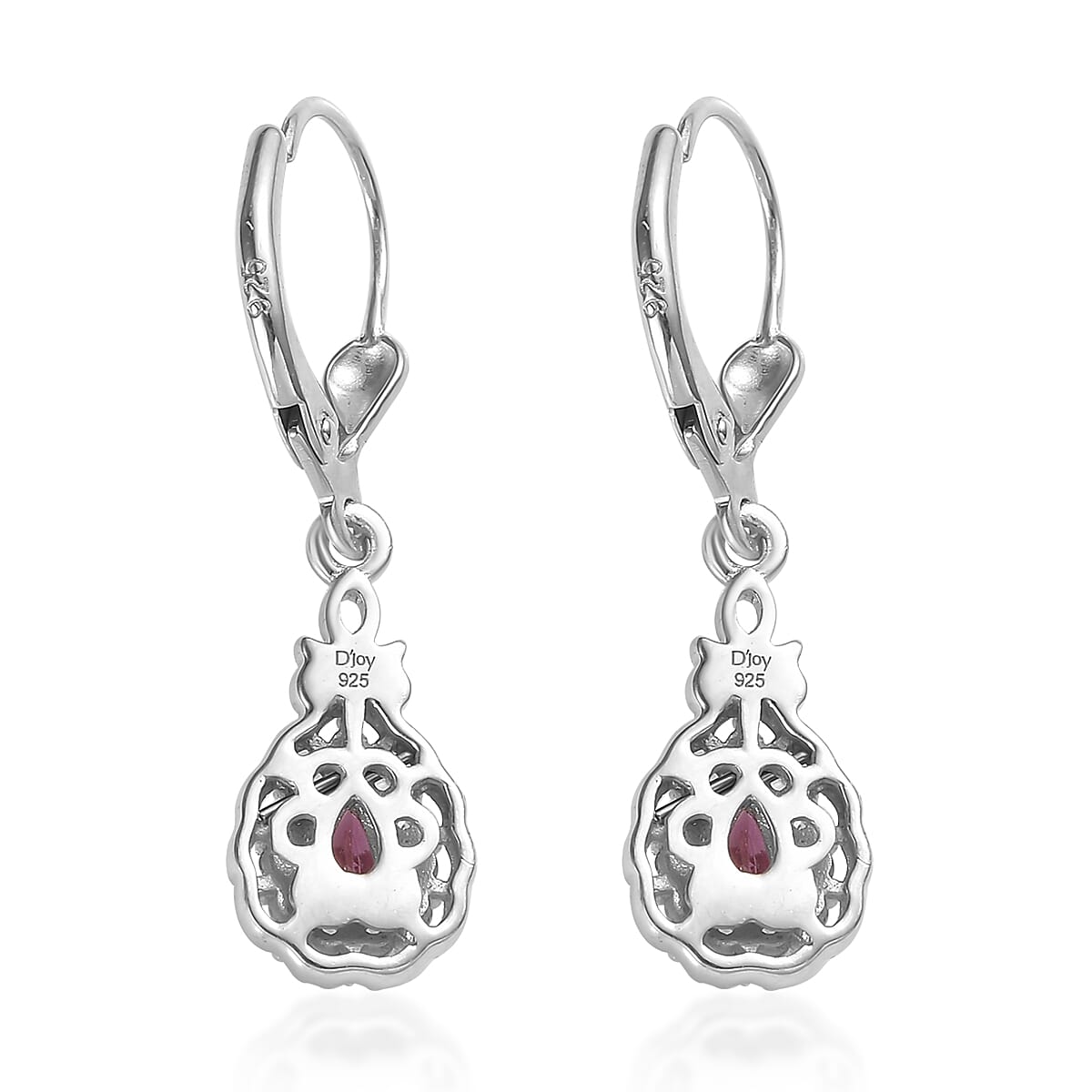 Premium Ouro Fino Rubellite and White Zircon Earrings in Platinum Over Sterling Silver 0.85 ctw image number 2