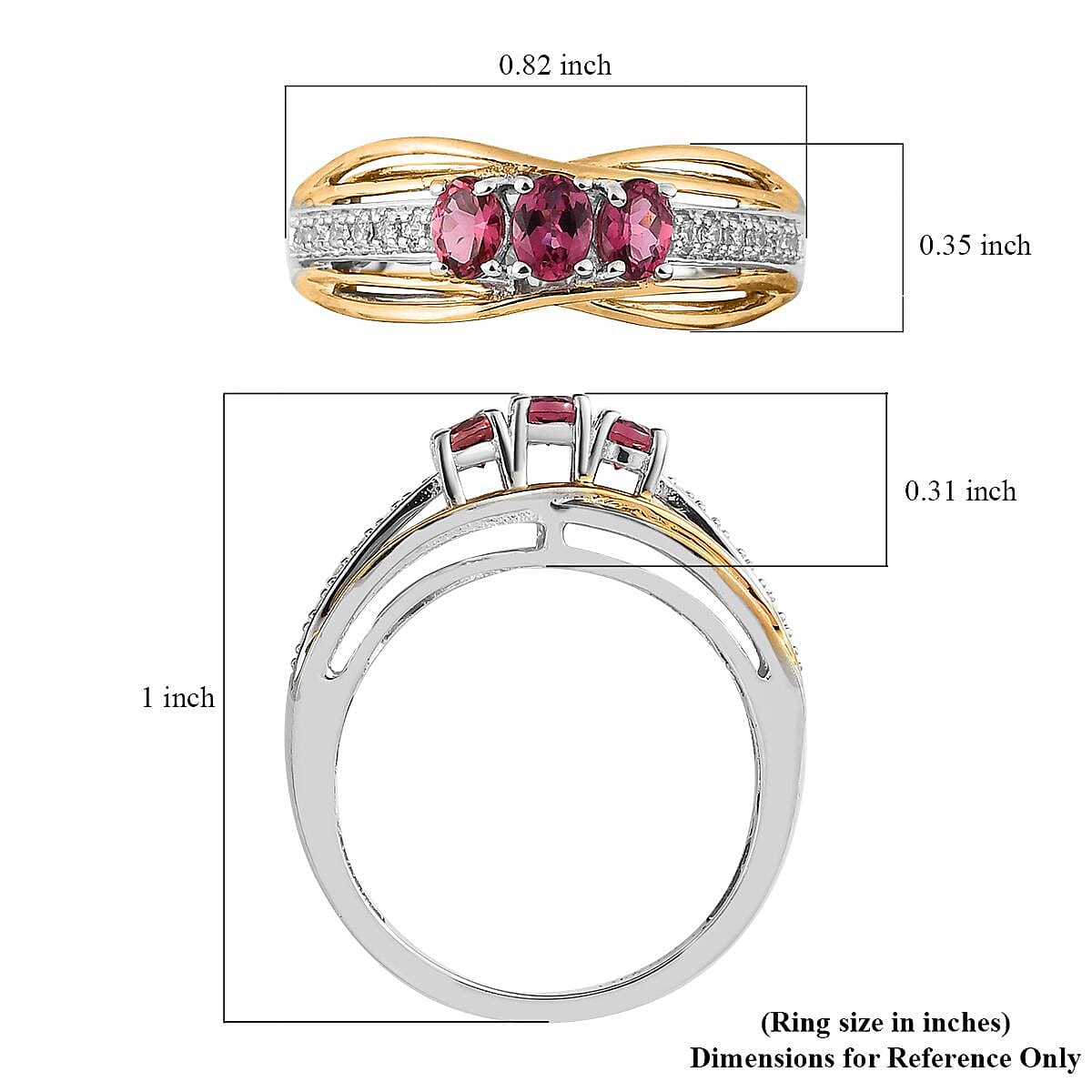 Premium Ouro Fino Rubellite and White Zircon Ring in Vermeil YG and Platinum Over Sterling Silver (Size 10.0) 0.65 ctw