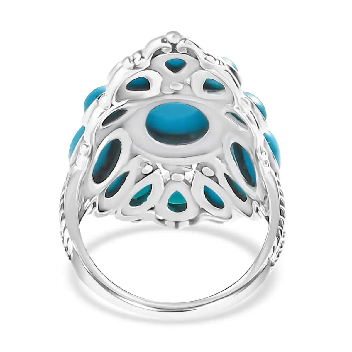 Artisan Crafted Sleeping Beauty Turquoise Ring, Turquoise Floral Ring, Sterling Silver Ring, Floral Cluster Ring 5.35 ctw image number 4