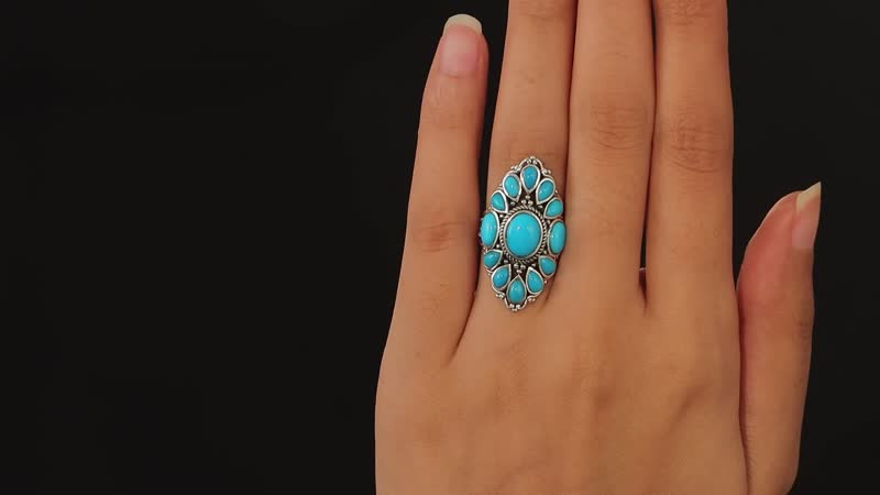 Artisan Crafted Sleeping Beauty Turquoise Floral Ring in Sterling Silver 5.35 ctw