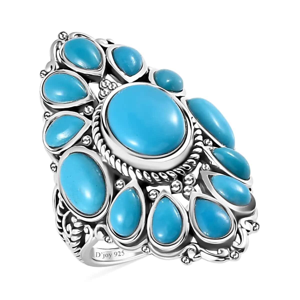 Artisan Crafted Sleeping Beauty Turquoise Ring, Turquoise Floral Ring, Sterling Silver Ring, Floral Cluster Ring 5.35 ctw (Size 9.0) image number 0