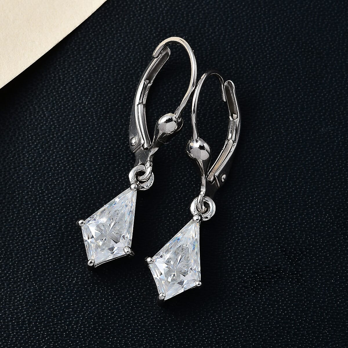 Moissanite Solitaire Lever Back Earrings in Platinum Over Sterling Silver 2.15 ctw image number 1