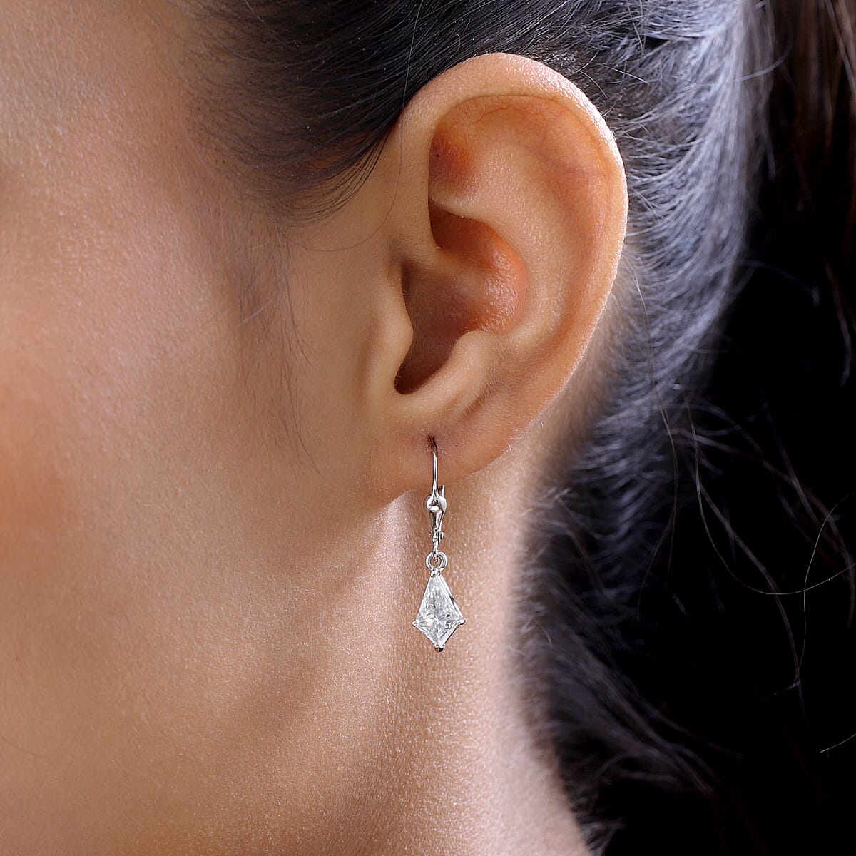 Moissanite Solitaire Lever Back Earrings in Platinum Over Sterling Silver 2.15 ctw image number 2