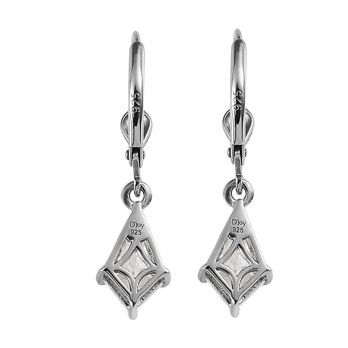 Moissanite Solitaire Lever Back Earrings in Platinum Over Sterling Silver 2.15 ctw image number 3