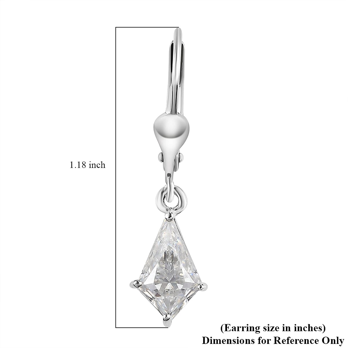 Moissanite Solitaire Lever Back Earrings in Platinum Over Sterling Silver 2.15 ctw image number 4