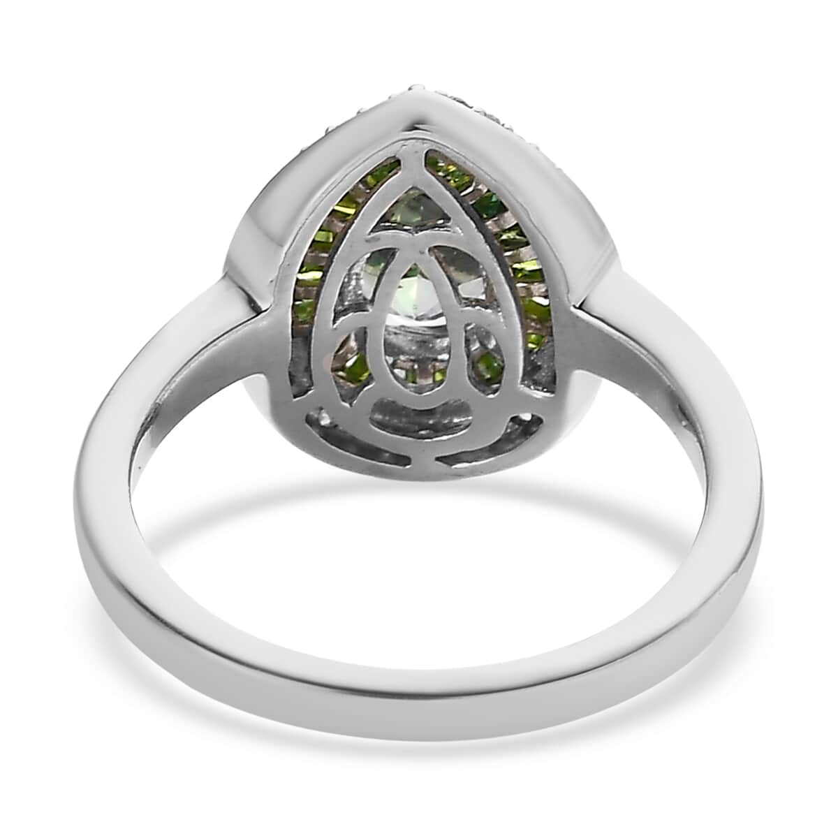 Green Tanzanite, Green and White Diamond Double Halo Ring in Platinum Over Sterling Silver (Size 10.0) 1.25 ctw image number 4