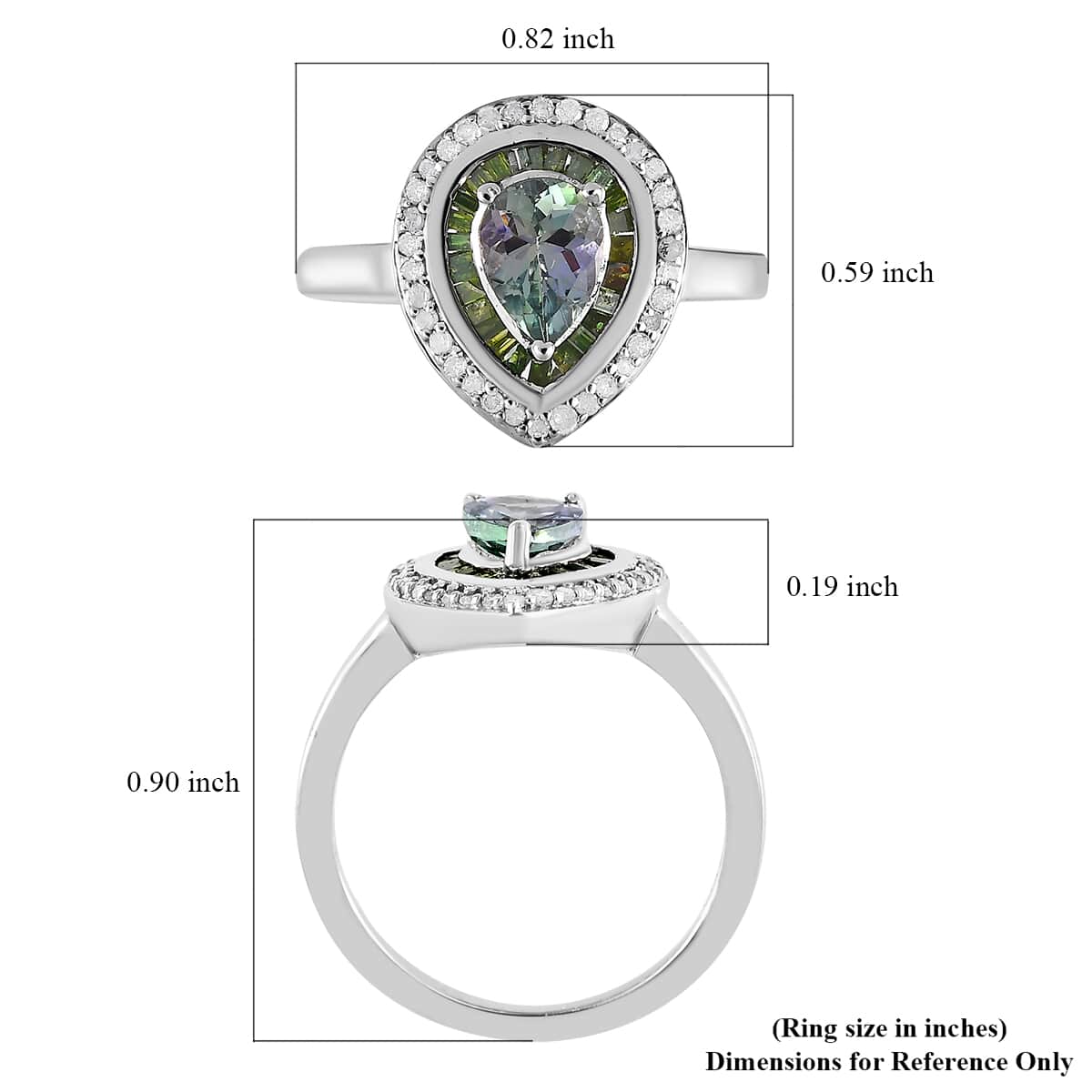 Green Tanzanite, Green and White Diamond Double Halo Ring in Platinum Over Sterling Silver (Size 10.0) 1.25 ctw image number 5