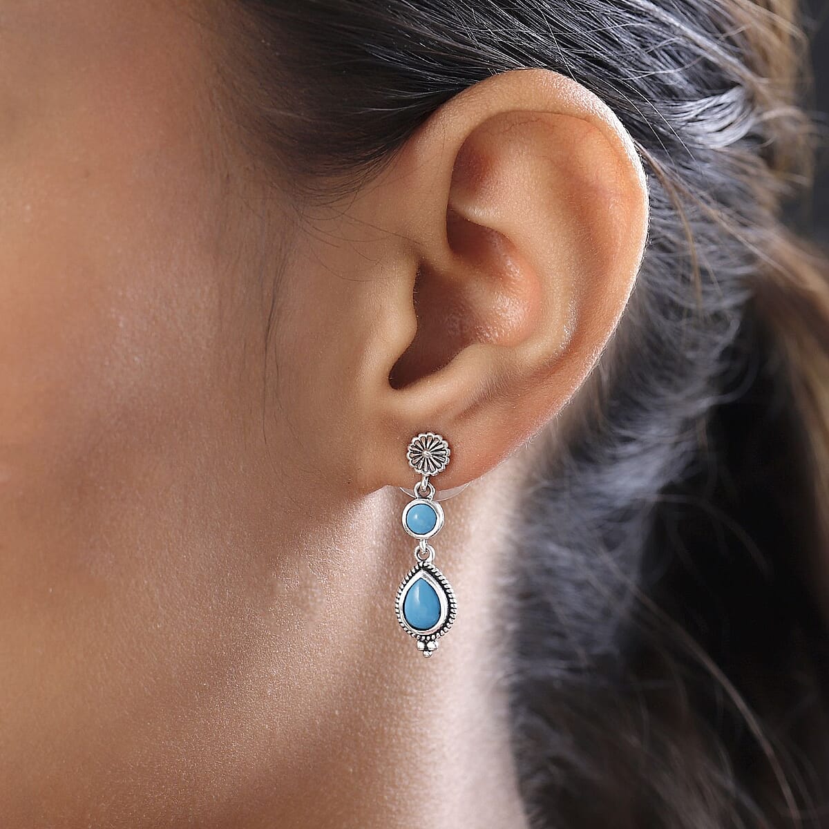 Artisan Crafted Sleeping Beauty Turquoise Dangle Earrings in Sterling Silver 2.00 ctw image number 2