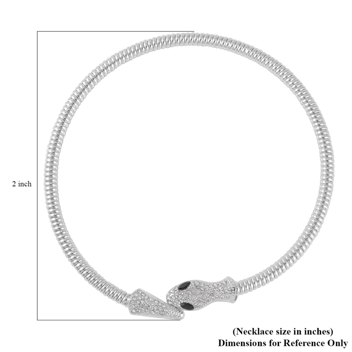 Black Glass and White Austrian Crystal Snake Link Chain Necklace 16 Inches in Silvertone image number 4