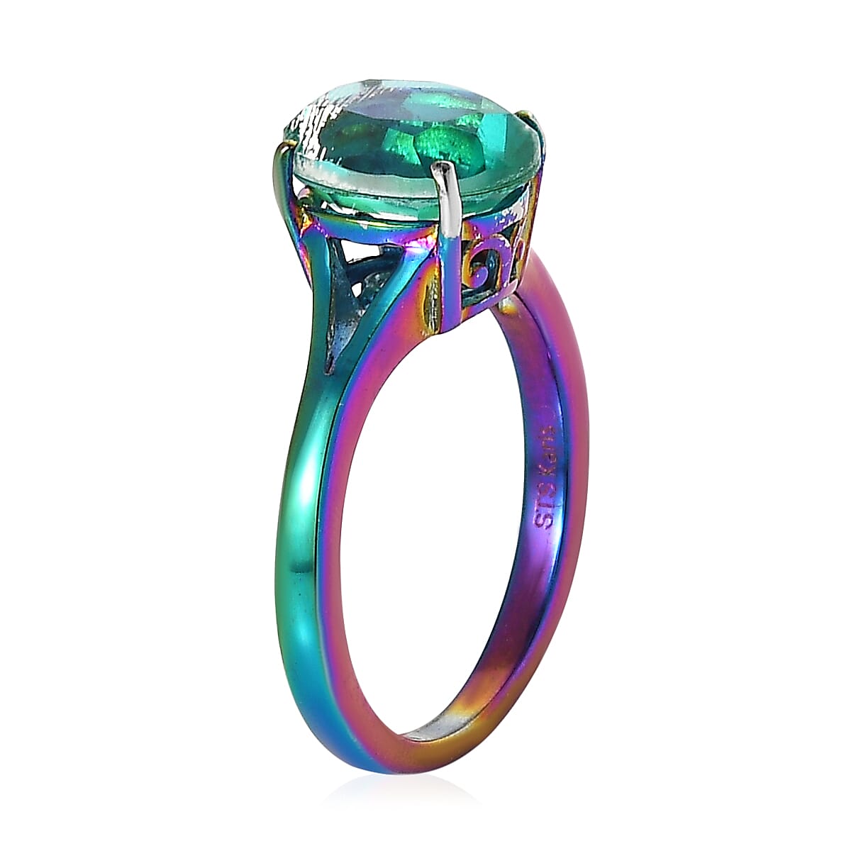 Karis Peacock Quartz (Triplet) Split Shank Solitaire Ring in Platinum Bond 3.00 ctw image number 1