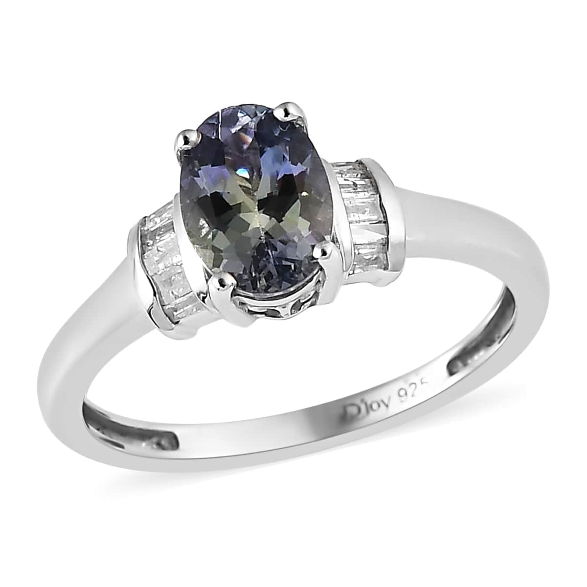 Green Tanzanite and Diamond Ring in Platinum Over Sterling Silver 1.15 ctw image number 0