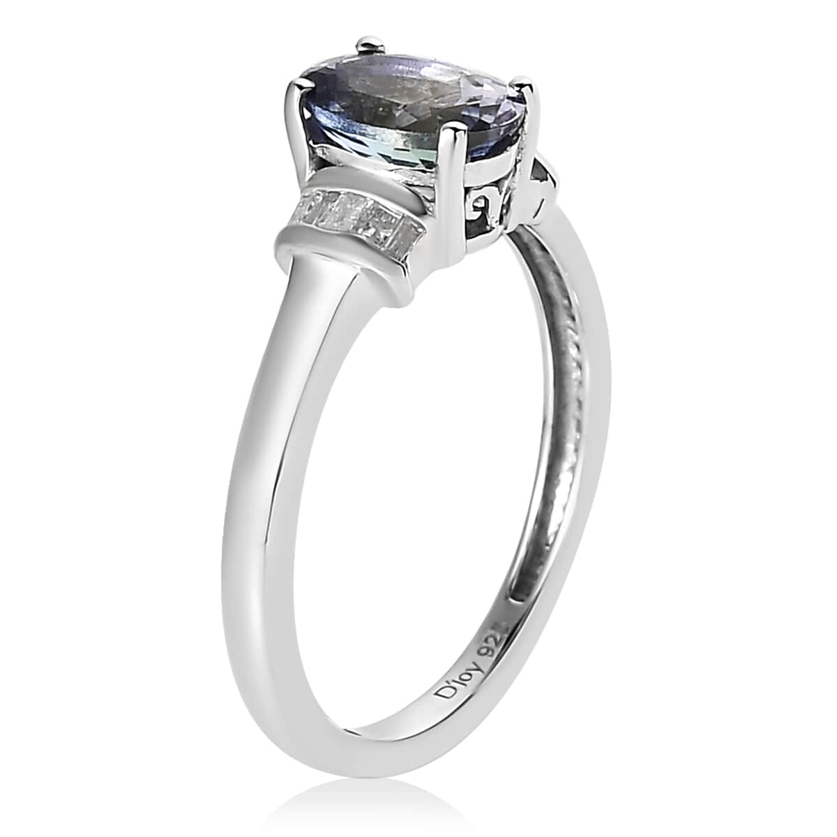 Green Tanzanite and Diamond Ring in Platinum Over Sterling Silver 1.15 ctw image number 3