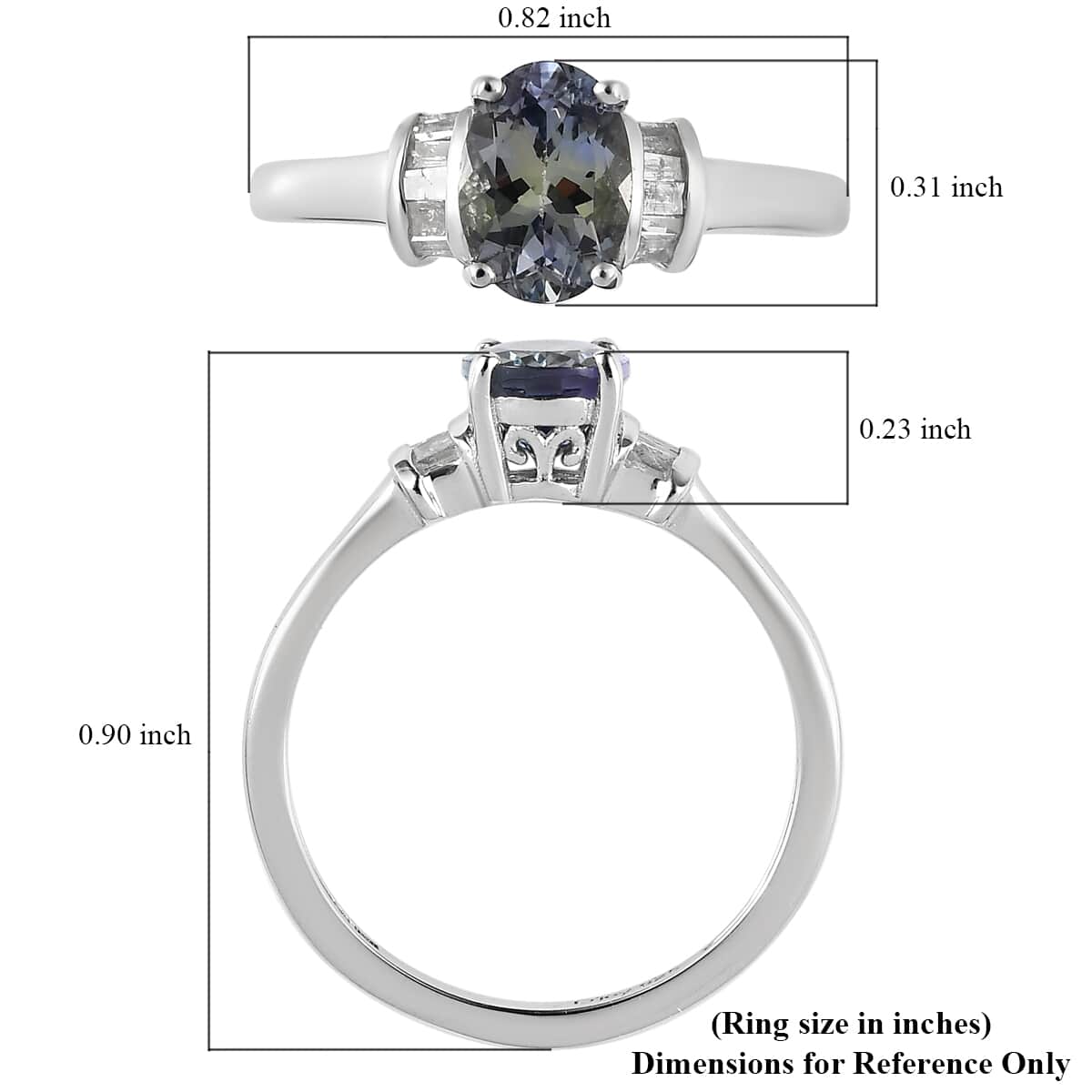 Green Tanzanite and Diamond Ring in Platinum Over Sterling Silver 1.15 ctw image number 5