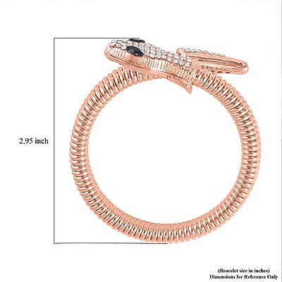 Black Glass and White Austrian Crystal Snake Link Chain Bracelet in Rosetone (7.00 In)