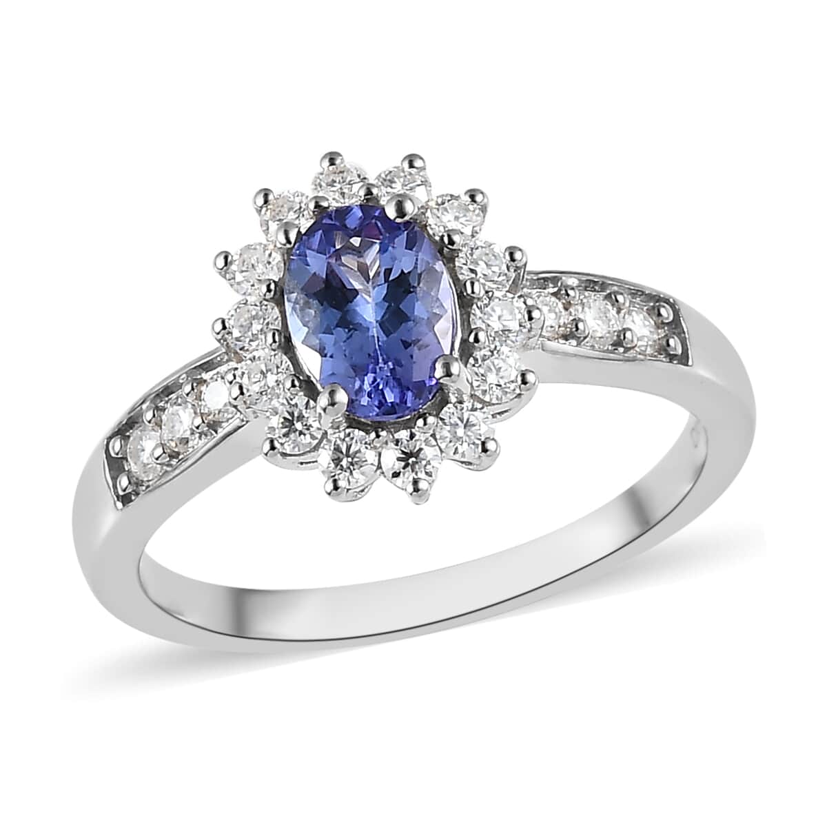 Tanzanite and Moissanite Sunburst Ring in Platinum Over Sterling Silver 1.25 ctw image number 0