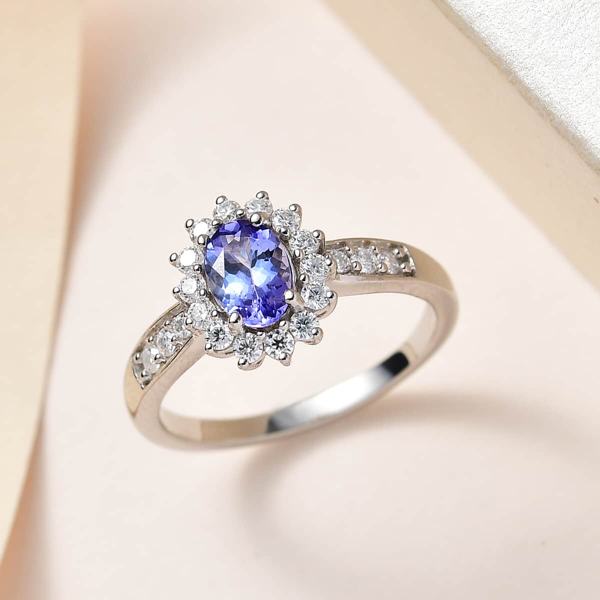 Tanzanite and Moissanite Sunburst Ring in Platinum Over Sterling Silver 1.25 ctw image number 1