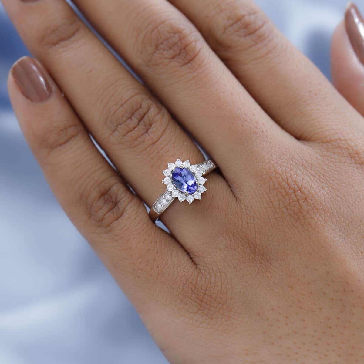 Tanzanite and Moissanite Sunburst Ring in Platinum Over Sterling Silver 1.25 ctw image number 2