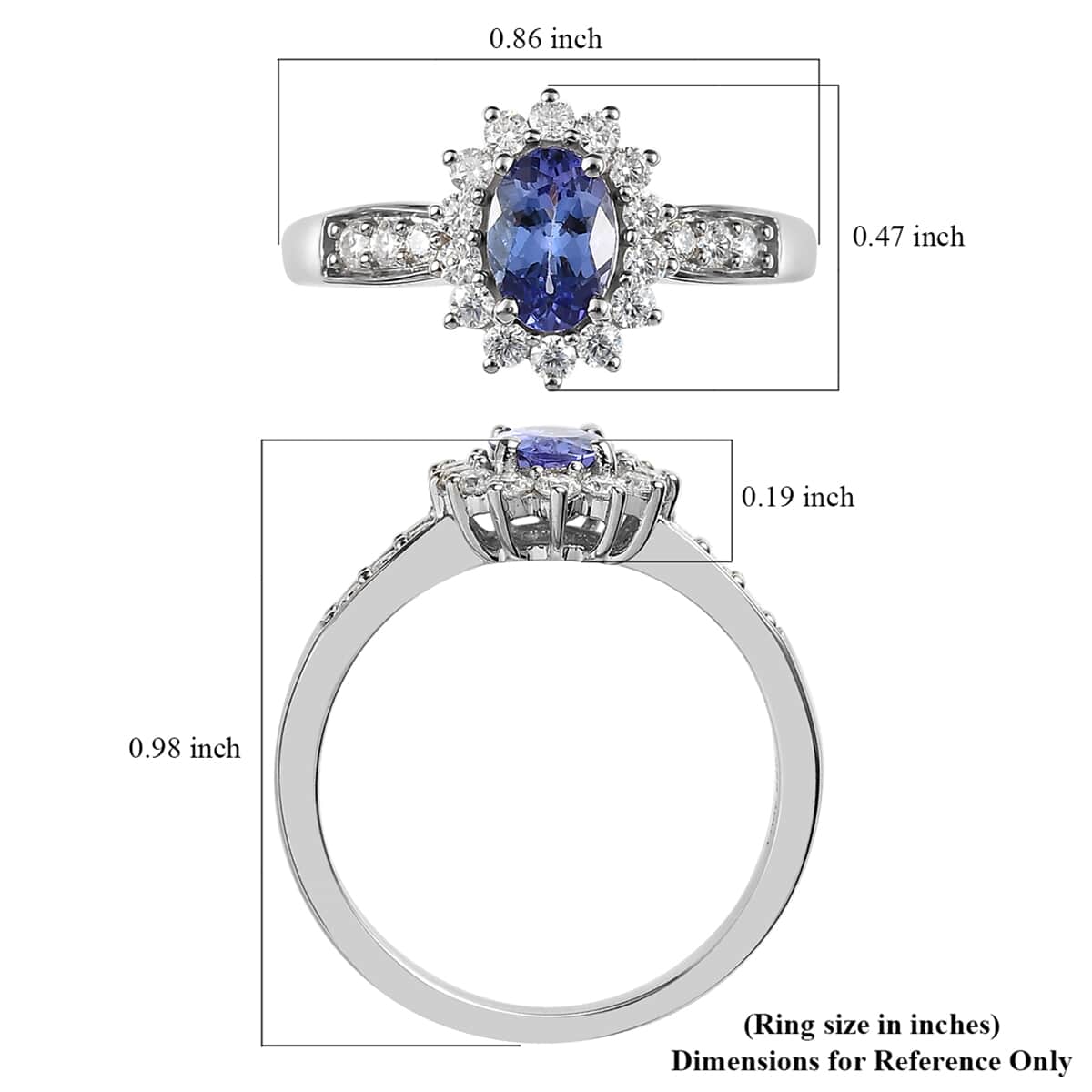 Tanzanite and Moissanite Sunburst Ring in Platinum Over Sterling Silver 1.25 ctw image number 5