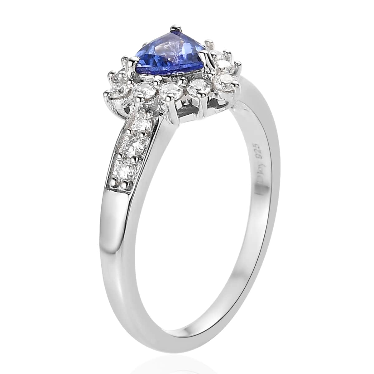 Tanzanite and Moissanite Sunburst Ring in Platinum Over Sterling Silver (Size 5.0) 1.00 ctw image number 3