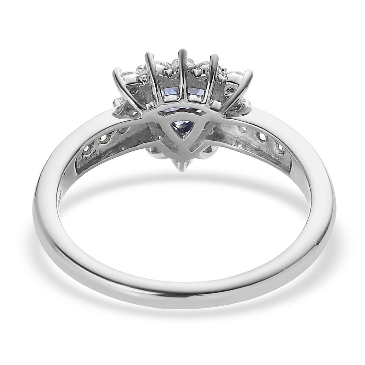 Tanzanite and Moissanite Sunburst Ring in Platinum Over Sterling Silver (Size 5.0) 1.00 ctw image number 4