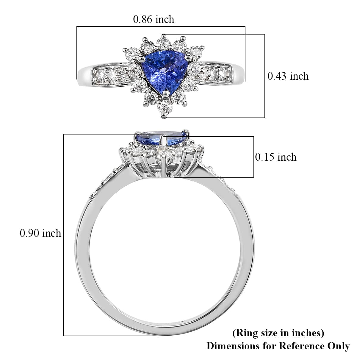 Tanzanite and Moissanite Sunburst Ring in Platinum Over Sterling Silver (Size 5.0) 1.00 ctw image number 5