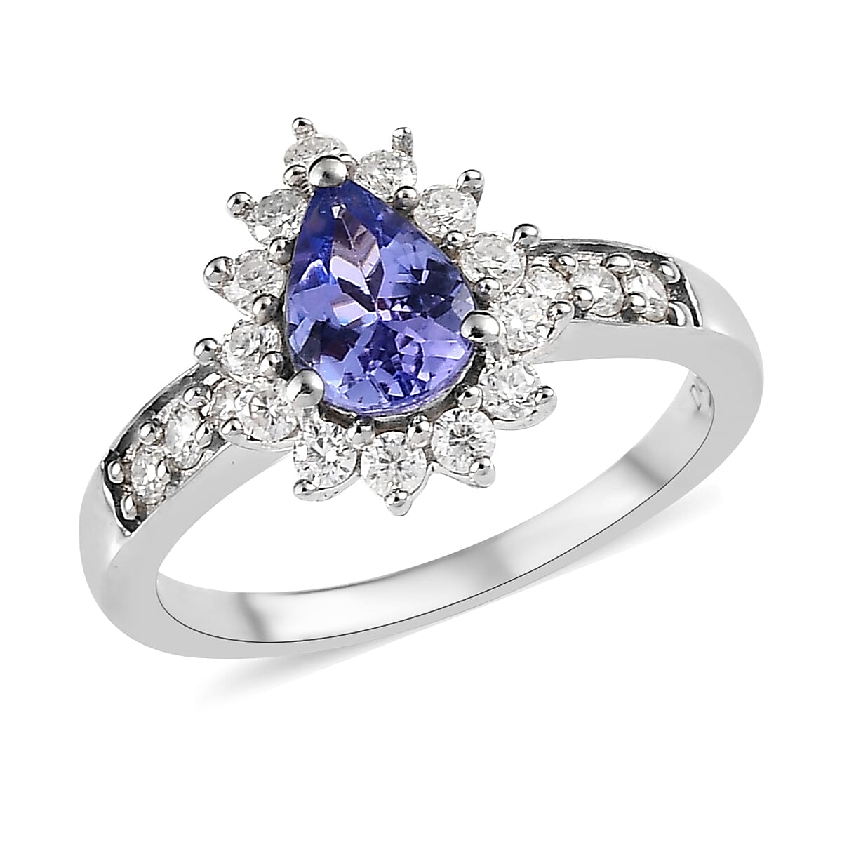 Tanzanite and Moissanite Sunburst Ring in Platinum Over Sterling Silver (Size 7.0) 1.15 ctw image number 0