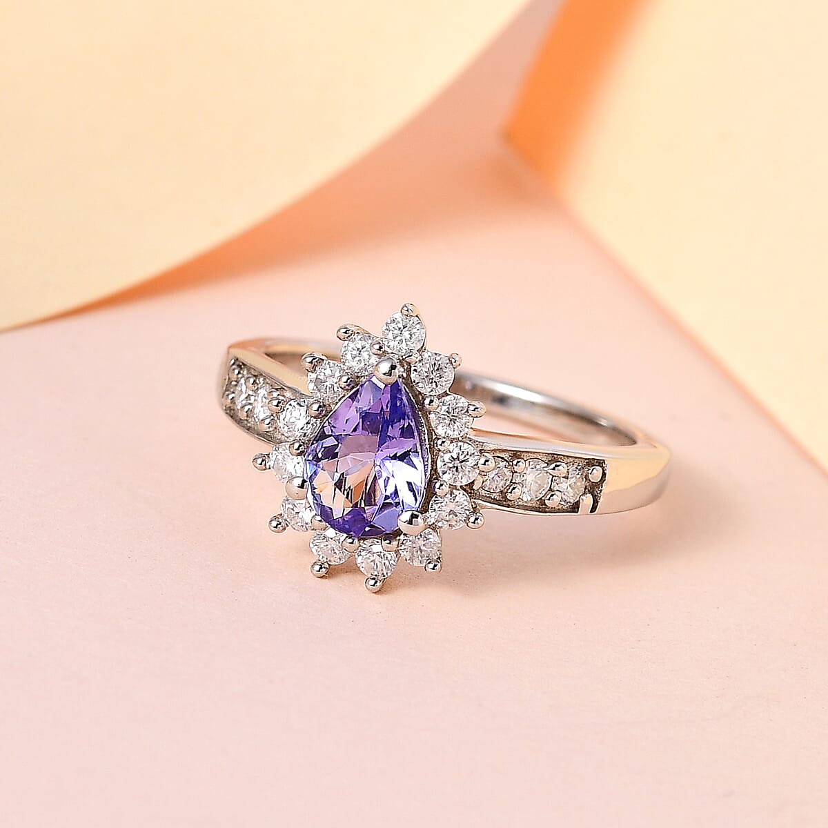 Tanzanite and Moissanite Sunburst Ring in Platinum Over Sterling Silver (Size 7.0) 1.15 ctw image number 1