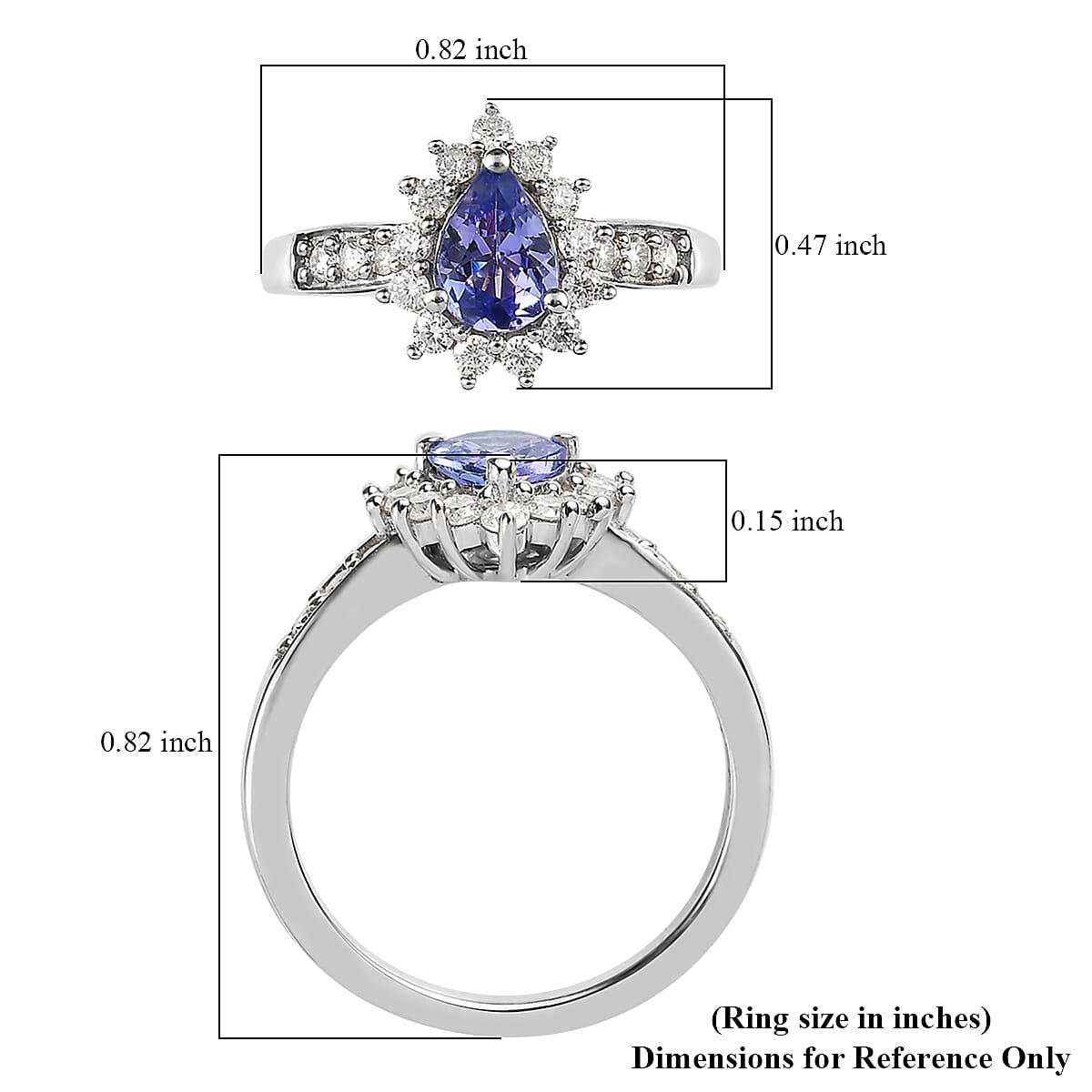 Tanzanite and Moissanite Sunburst Ring in Platinum Over Sterling Silver (Size 7.0) 1.15 ctw image number 5