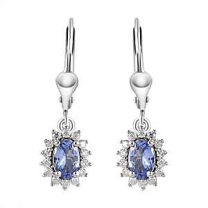 Tanzanite and Moissanite Sunburst Lever Back Earrings in Platinum Over Sterling Silver 1.35 ctw