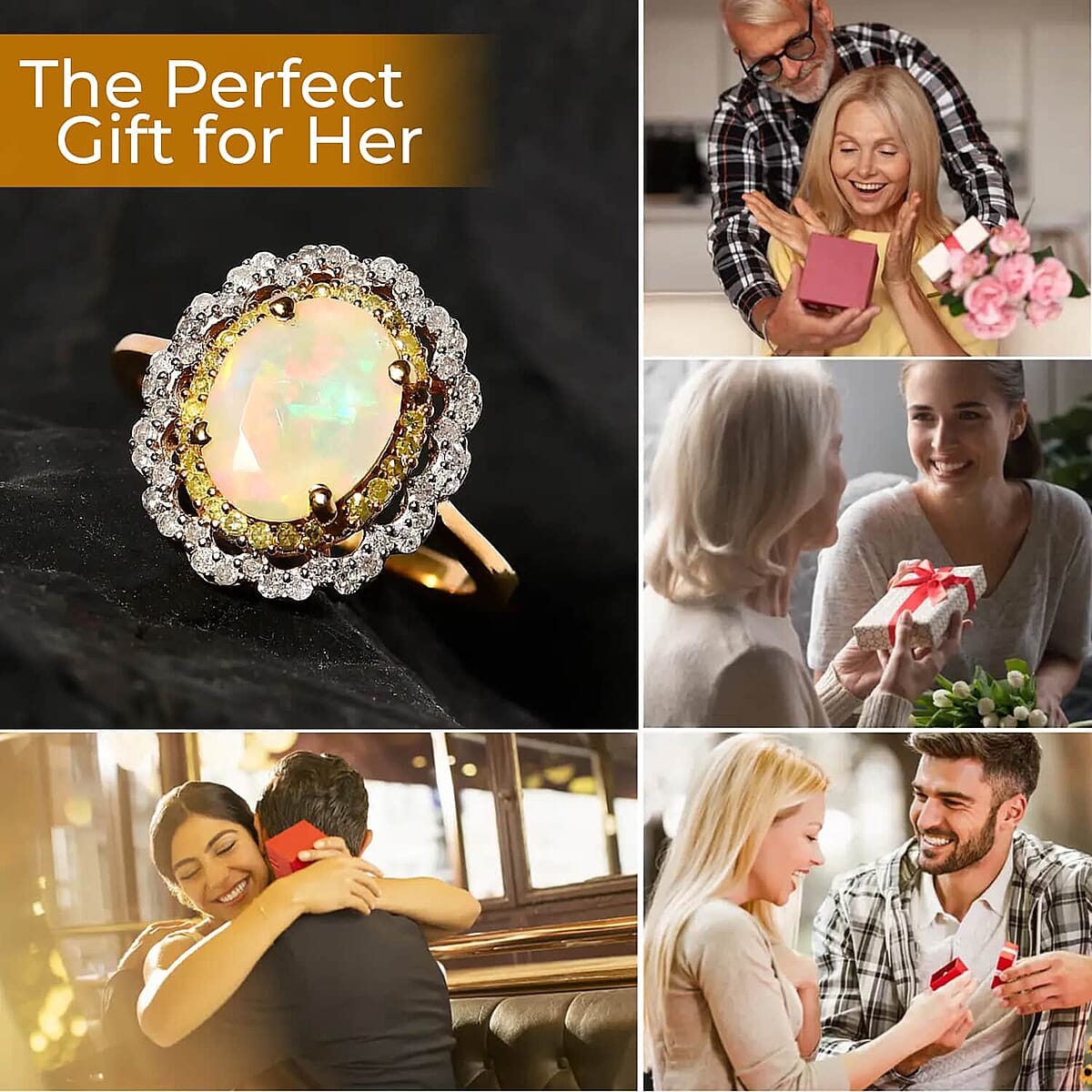 AAA Ethiopian Welo Opal, Natural Yellow and White Diamond (I3) Ring in Vermeil YG Over Sterling Silver 1.46 ctw (Size 10.0) 1.45 ctw image number 4