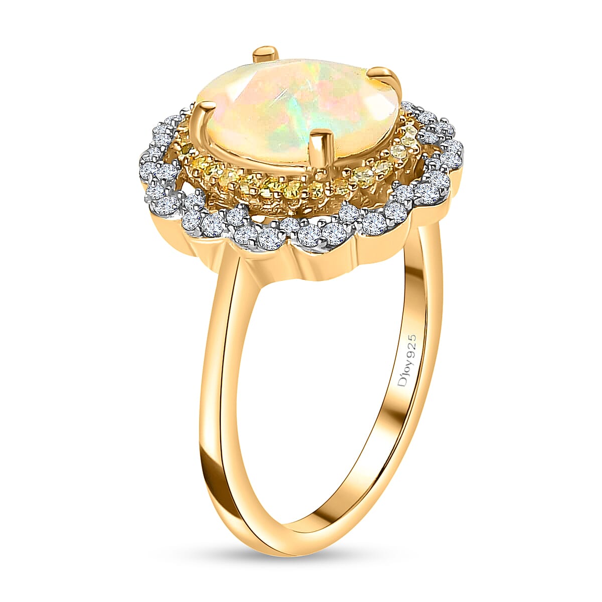 AAA Ethiopian Welo Opal, Natural Yellow and White Diamond (I3) Ring in Vermeil YG Over Sterling Silver 1.46 ctw (Size 10.0) 1.45 ctw image number 6