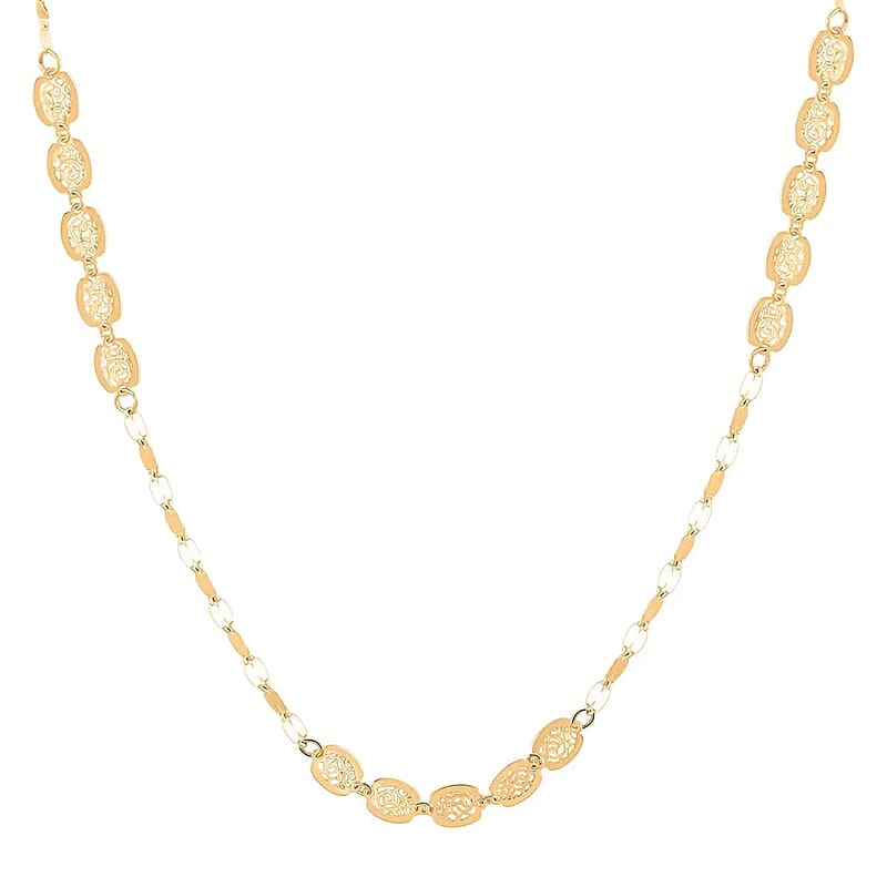 Antica Italian Station Necklace in 14K Yellow Gold, Embroidery Station Necklace, Decorated Station Necklace, Necklace in Gold, 18 Inch Necklace 1.3 Grams